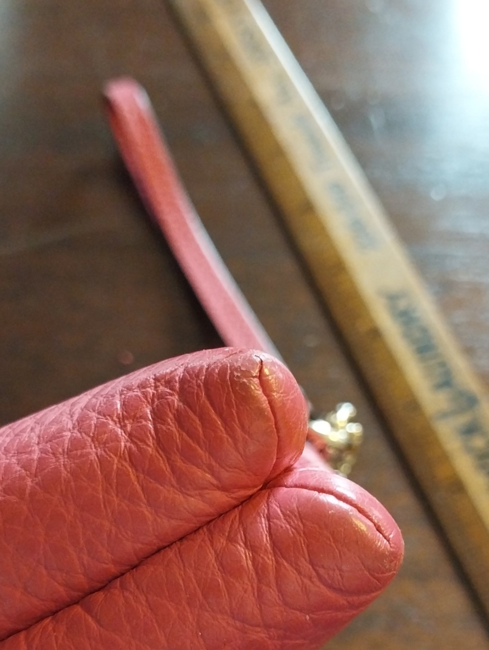 Coach Pebbled Leather Wristlet Wallet - Pinkish Red, Gently Loved - Picture 8 of 9